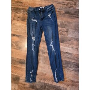 Vipones Womens Distressed Skinny Jeans Medium Wash Ripped Denim Size 8 Style 146
